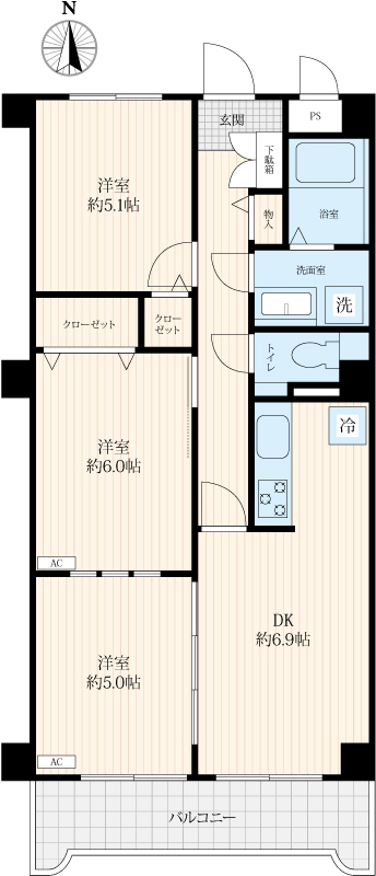 �Ԏ��} 3DK�@��L�ʐ�58.86�u�@DK6.9���@�m6.0���@�@�m5.1���@�m5.0��